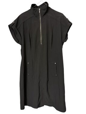 Zenergy by Chico's Size 2 Neema Half-Zip Black Athleisure Dress w/ Pockets